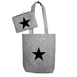 NEW Star Felt Shopping Tote and Matching Makeup Bag Set